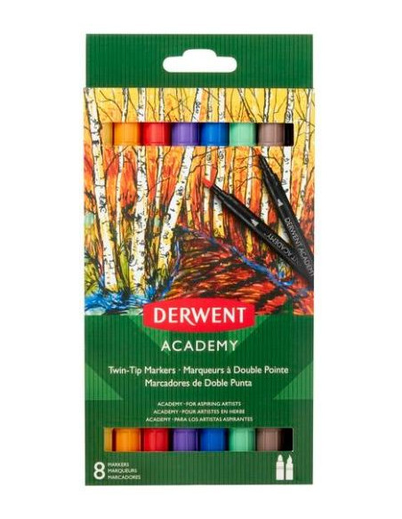 DERWENT ROTULADORES ACADEMY DOBLE PUNTA FINAPINCEL COLORES SURTIDOS ESTUCHE 8 UD