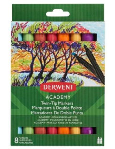 DERWENT ACADEMY ESTUCHE 8 ROTULADORES DOBLE PUNTA  FINA Y BISELADA  CSURTIDOS