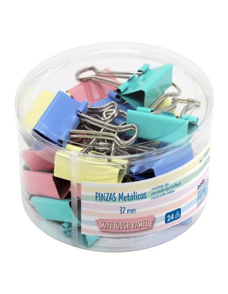 DOHE PINZAS METÁLICAS 32MM BOTE EXPOSITOR 24 CSURTIDOS PASTEL