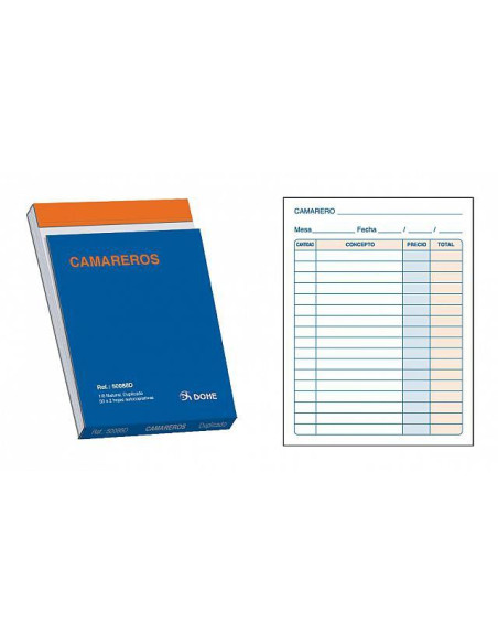 DOHE TALONARIO CAMAREROS OCTAVO NATURAL DUPLICADO AUTOCOPIATIVO -10U-