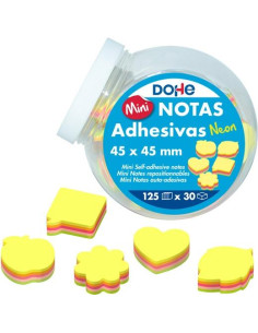 DOHE MINI NOTAS ADHESIVAS 45X45MM 125H DIVERSAS FORMAS COLORES SURTIDOS NEÓN EXPOSITOR 30 UD