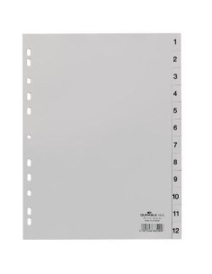 DURABLE ÍNDICES PP CON PESTAÑAS IMPRESAS DIVISIÓN NUMÉRICA 1-12 VERTICAL A4 GRIS