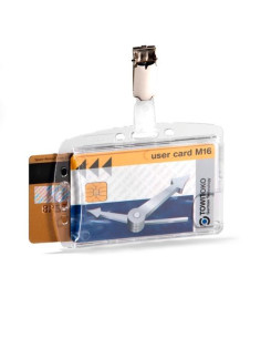 DURABLE IDENTIFICADOR RÍGIDO CON PINZA CERRADO PARA 2 TARJETAS TRANSPARENTE