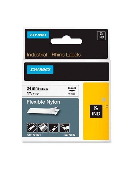 CINTA de ROTULAR DYMO RHINO ID1 NYLON FLEX35m 24mm NEGRO sobre BLANCO 1734524