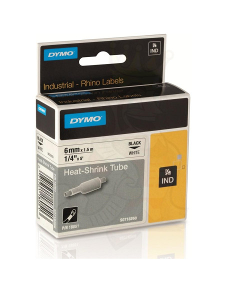 CINTA de ROTULAR DYMO RHINO ID1 TERMO RETRACTIL 15m  6mm NEGRO sobre BLANCO 18051