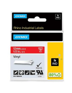 DYMO RHINO CINTA DE ETIQUETAS INDUSTRIAL ADHESIVA ID1-12 BLANCO SOBRE ROJO DE 12MMX5´5M VINILO