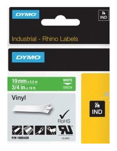DYMO RHINO CINTA DE ETIQUETAS INDUSTRIAL ADHESIVA ID1-19 BLANCO SOBRE VERDE DE 19MMX5´5M VINILO