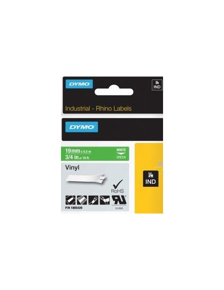 CINTA de ROTULAR DYMO RHINO ID1 VINILO 55m 19mm BLANCO sobre VERDE 1805420