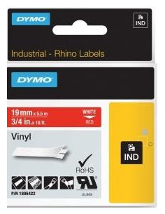 DYMO RHINO CINTA DE ETIQUETAS INDUSTRIAL ADHESIVA ID1-19 BLANCO SOBRE ROJO DE 19MMX5´5M VINILO