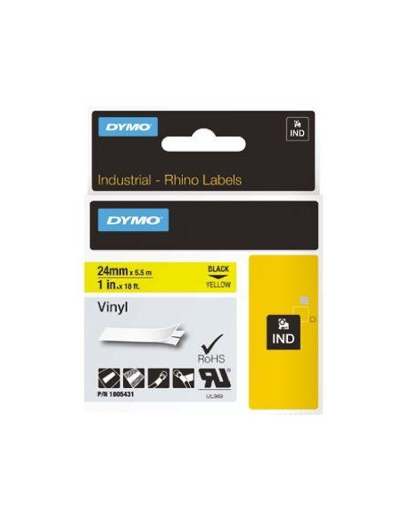 CINTA de ROTULAR DYMO RHINO ID1 VINILO 55m 24mm NEGRO sobre AMARILLO 1805431