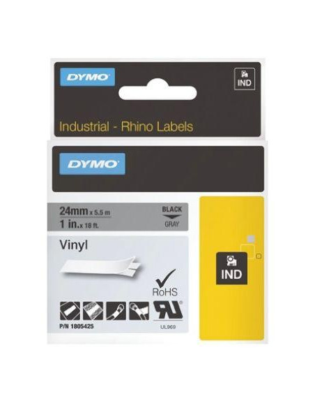 DYMO RHINO CINTA DE ETIQUETAS INDUSTRIAL ADHESIVA ID1-12 BLANCO SOBRE NEGRO DE 12MMX5´5M VINILO
