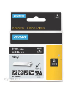 DYMO RHINO CINTA ID1-9 BLANCO SOBRE NEGRO 9MMX5´5M VINILO
