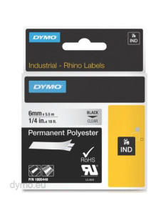 DYMO RHINO CINTA  ID1-6 NEGRO SOBRE TRANSPARENTE 6MMX5´5M POLIÉSTER