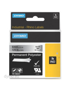 DYMO RHINO CINTA  ID1-6 NEGRO SOBRE GRIS METÁLICO 6MMX5´5M POLIÉSTER