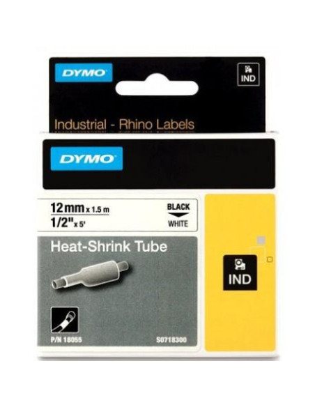 CINTA de ROTULAR DYMO RHINO ID1 TERMO RETRACTIL 15m 12mm NEGRO sobre BLANCO 18055
