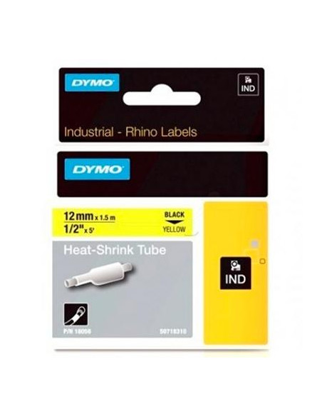 CINTA de ROTULAR DYMO RHINO ID1 TERMO RETRACTIL 15m 12mm NEGRO sobre AMARILLO 18056