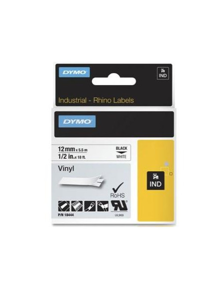 CINTA de ROTULAR DYMO RHINO ID1 VINILO 55m 12mm NEGRO sobre BLANCO 18444