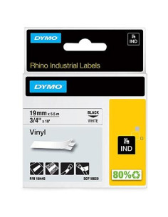 DYMO RHINO CINTA DE ETIQUETAS INDUSTRIAL ADHESIVA ID1-19 NEGRO SOBRE BLANCO DE 19MMX5´5 M VINILO S0718620