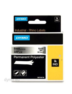 DYMO RHINO CINTA  ID1-9 NEGRO SOBRE GRIS METÁLICO PLATA 9MMX5´5M POLIÉSTER S0718170