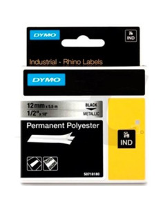 DYMO RHINO CINTA DE ETIQUETAS INDUSTRIAL ADHESIVA ID1-12 NEGRO SOBRE PLATEADO DE 12MMX5´5M POLIESTER S0718180