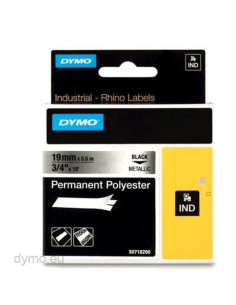 DYMO RHINO CINTA DE ETIQUETAS INDUSTRIAL ADHESIVA ID1-19 NEGRO SOBRE GRIS METÁLICO PLATA DE 19MMX5´5 M POLYESTER S0718200
