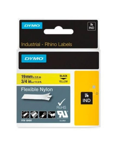 DYMO RHINO CINTA DE ETIQUETAS INDUSTRIAL ADHESIVA ID1-19 NEGRO SOBRE AMARILLO DE 19MMX3´5 M NYLON FLEXIBLE S0718090