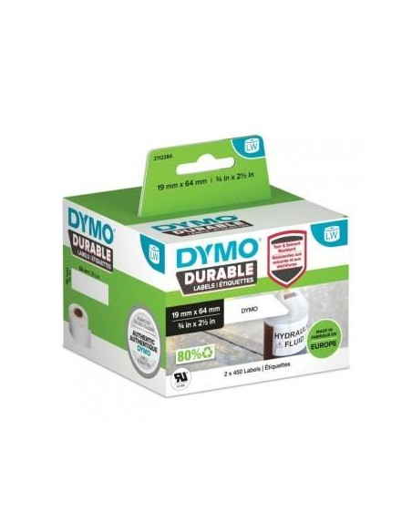 DYMO CINTA DE ETIQUETAS INDUSTRIAL ADHESIVA RESISTENTE LABELWRITER DURABLE NEGRO SOBRE BLANCO 19MMX64MM SUSTITUYE A 1933085