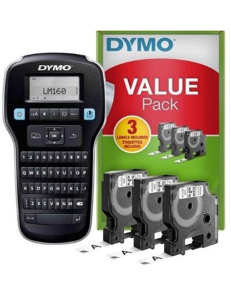 DYMO ETIQUETADORA - ROTULADORA ELECTRÓNICA LM160  3 CINTAS D1 DE 12MM NEGRO SOBRE BLANCO 45013 VALUE PACK