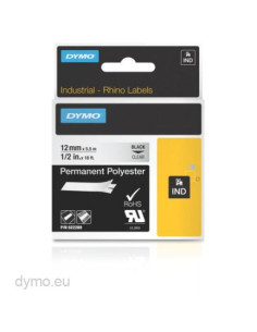 DYMO RHINO CINTA DE ETIQUETAS INDUSTRIAL ADHESIVA ID1-12 NEGRO SOBRE TRANSPARENTE DE 12MMX5´5M POLIESTER S0718180