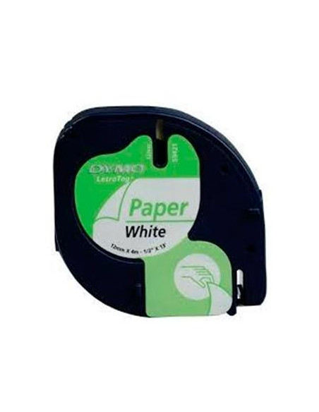 CINTA de ROTULAR DYMO LETRATAG PAPEL 4m 12mm NEGRO sobre BLANCO 91200