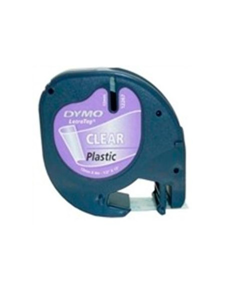 CINTA de ROTULAR DYMO LETRATAG PLASTICO 4m 12mm NEGRO sobre TRANSPARENTE 12267