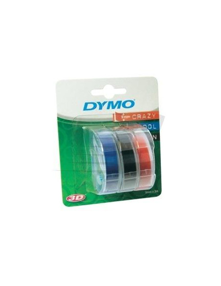 DYMO CINTA TRADICIONAL 84775 9MMX3M NEGRO AZUL ROJO BLISTER 3 UNIDADES