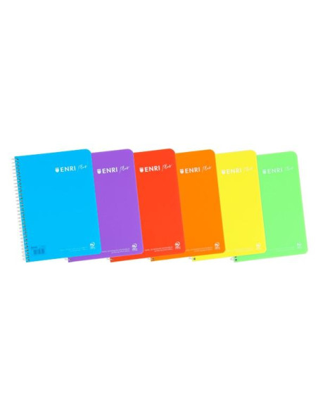 ENRI CUADERNO ESPIRAL 80 HOJAS 90GR 1 LÍNEA TAPA PLÁSTICO CUARTO SURTIDOS