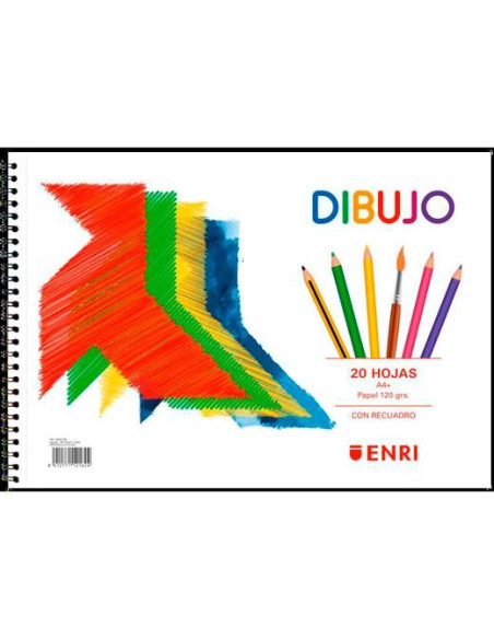 BLOC DE DIBUJO ENRI PAJARITA CON ESPIRAL LISO con RECUADRO A4 120g 20h