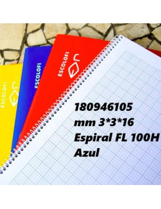 ESCOLOFI CUADERNO ESPIRAL 100H FOLIO 70GR MILIMETRADO 3X3X16 AZUL