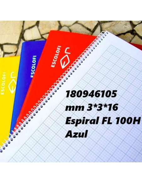 ESCOLOFI CUADERNO ESPIRAL 100H FOLIO 70GR MILIMETRADO 3X3X16 AZUL