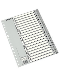 ESSELTE ABECEDARIO SEPARADOR MULTITALADRO POLIPROPILENO FOLIO GRIS CON CARÁTULA ÍNDICE CARTÓN BLANCO  NEGRO