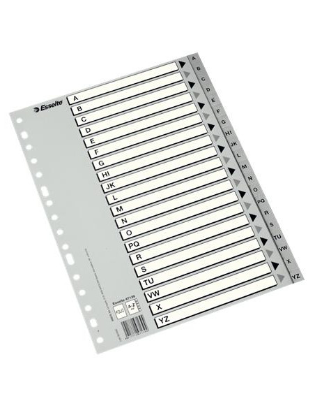 ESSELTE ABECEDARIO SEPARADOR MULTITALADRO POLIPROPILENO FOLIO GRIS CON CARÁTULA ÍNDICE CARTÓN BLANCO  NEGRO
