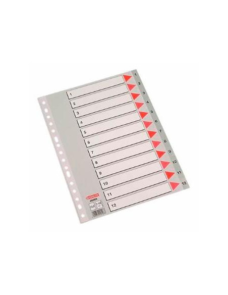 ESSELTE ÍNDICE NUMÉRICO MULTITALADRO 1-12 POLIPROPILENO FOLIO GRIS CON CARÁTULA ÍNDICE CARTÓN COLOR
