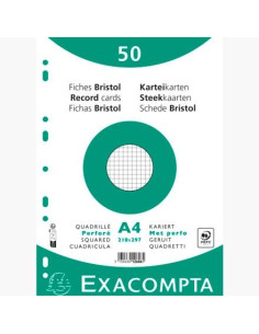 EXACOMPTA FICHAS CARTULINA BRISTOL TALADRO A4 CUADRÍCULA 5X5 PACK DE 50 BLANCO