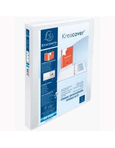 EXACOMPTA CARPETA 4 ANILLAS MIXTAS 30MM KREACOVER FORRADA PP A4 PERSONALIZABLE 3 BOLSOS EXTERIORES BLANCO