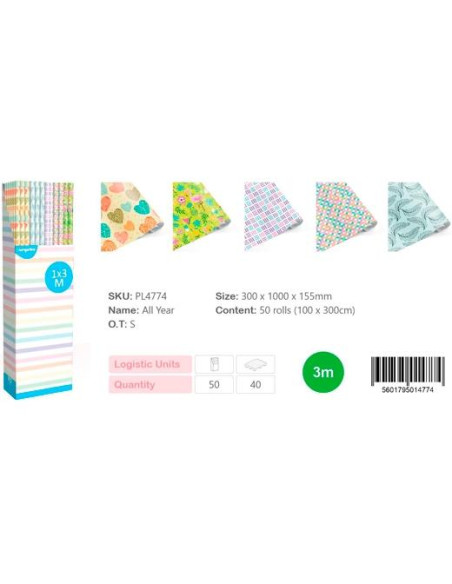 EUROPRICE PAPEL DE REGALO ROLLO 1X3M ALL YEAR