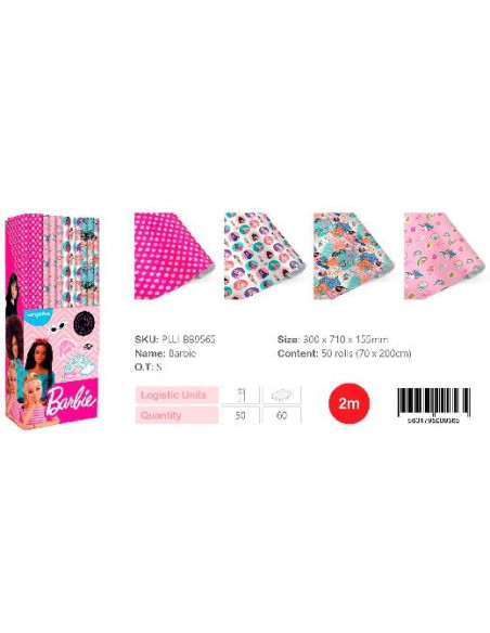 EUROPRICE PAPEL DE REGALO ROLLO 70CM X 2M BARBIE