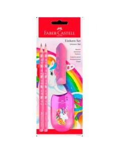 FABER CASTELL SET 2 LÁPICES GRAFITO UNICORNIO HB COLOR ROSA  GOMA  AFILALÁPICES