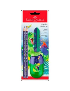 FABER CASTELL SET 2 LÁPICES GRAFITO DINOSAURIO HB COLOR AZUL  GOMA  AFILALÁPICES