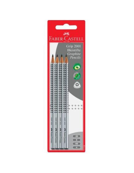FABER CASTELL LÁPIZ GRIP GRAFITO MOD 2001 GRIS -BLISTER 4U-