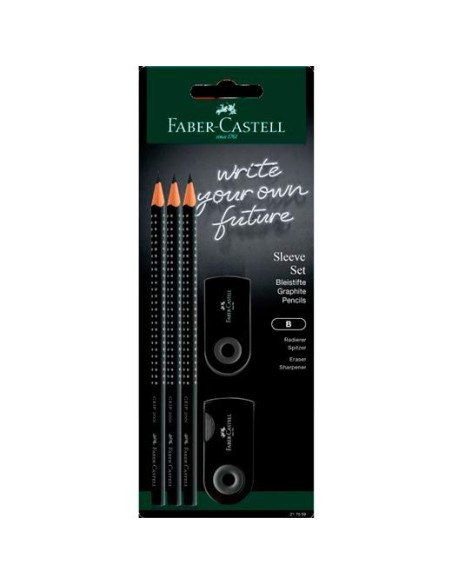 LAPIZ de GRAFITO FABER-CASTELL GRIP - B SET SLEEVE 3 lapices GRIP B  1 afila SLEEVE  1 goma SLEEVE
