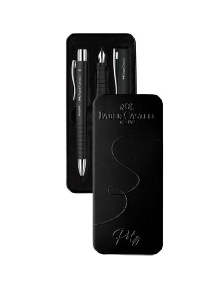 FABER CASTELL SET DE REGALO CON PLUMA Y BOLÍGRAFO POLY XB NEGRO