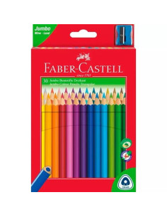 FABER CASTELL LÁPICES DE COLORES JUMBO TRIANGULAR  SACAPUNTAS CSURTIDOS ESTUCHE 30 UD