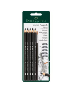 FABER CASTELL SET DE 5 LÁPICES DE GRAFITO ACUARELABLES  PINCEL -BLISTER DE 6 PIEZAS-